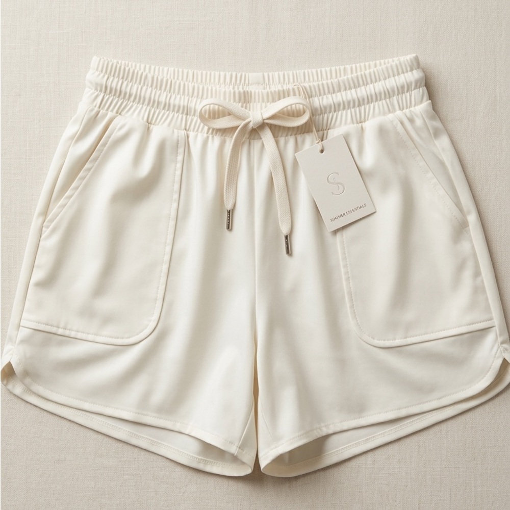 Better Be Cream Drawstring Athletic Shorts